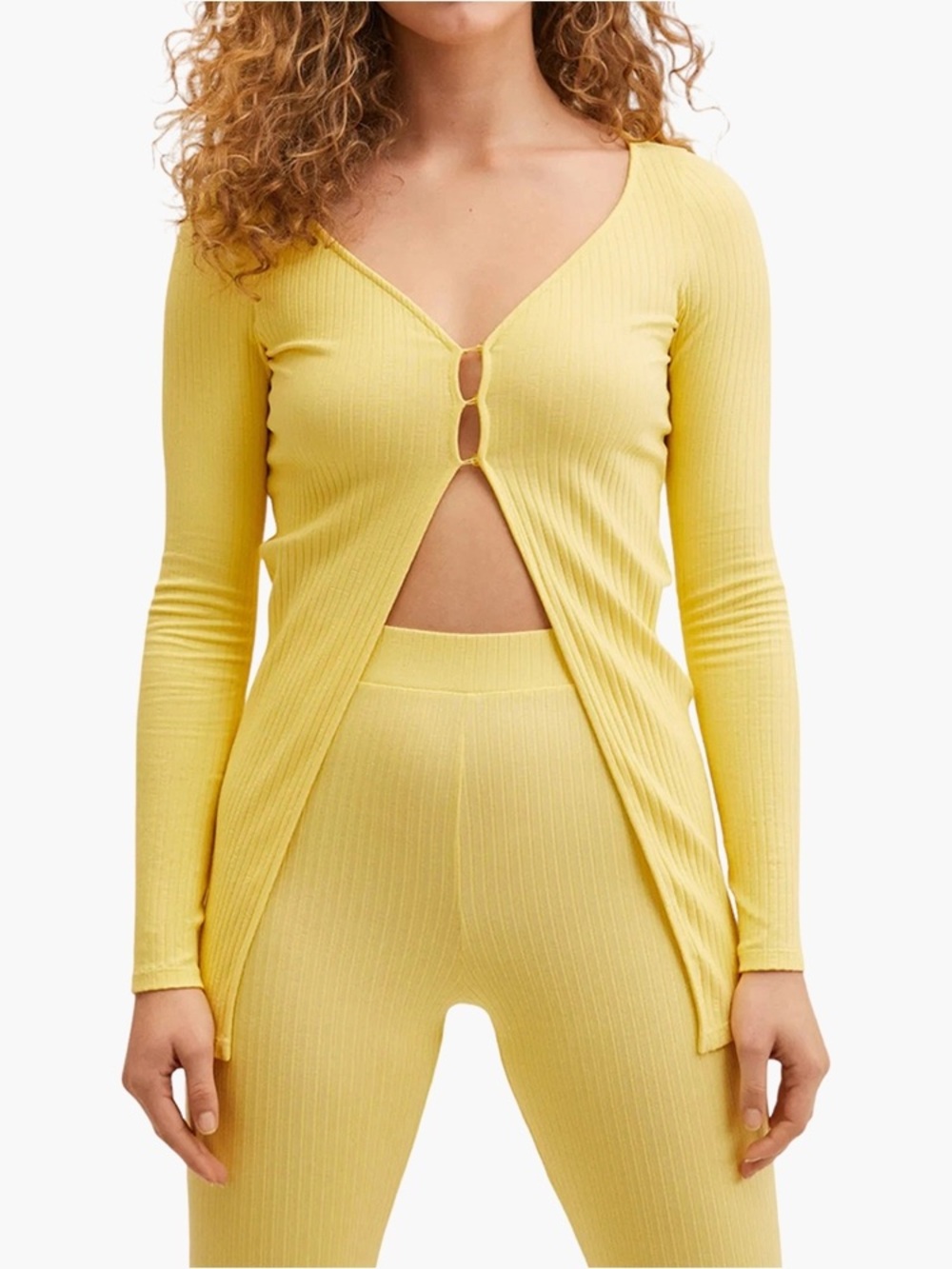 NWT MNG Mango Yellow Ribbed Knit Long Miri Fitted Cardigan Duster - Women’s XS - Picture 3 of 3